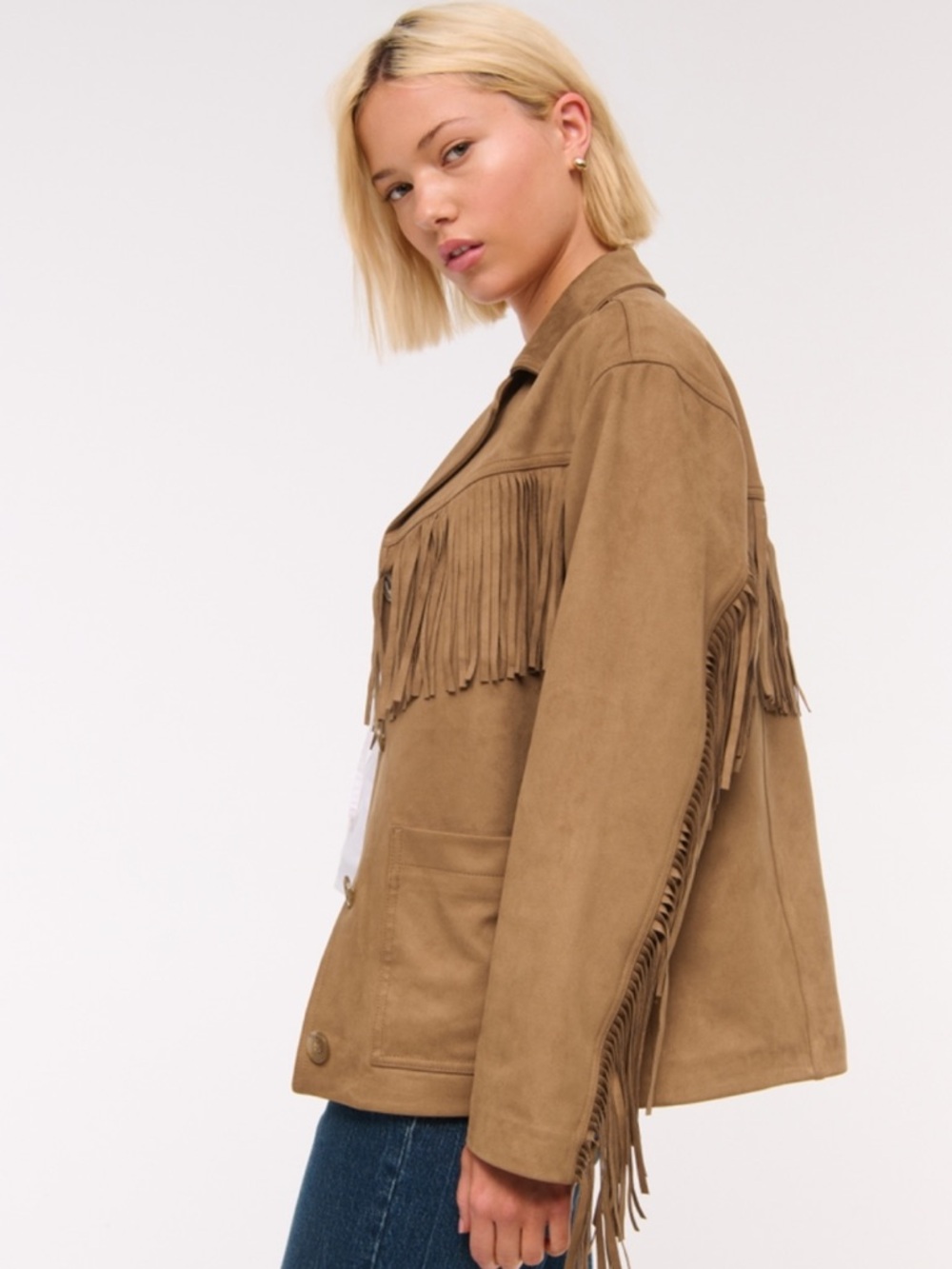 Fringe Vegan Suede Jacket in Camel - Women’s medium. Great condition - Picture 3 of 10